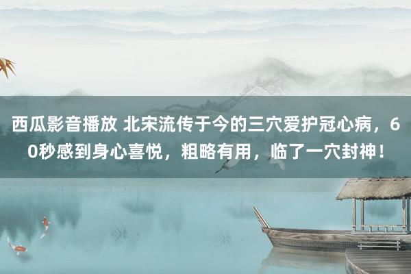 西瓜影音播放 北宋流传于今的三穴爱护冠心病，60秒感到身心喜悦，粗略有用，临了一穴封神！